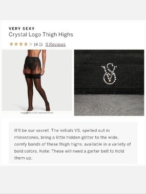 Victoria's secret very sexy crystal logo shine thigh-high stockings BLACK SMALL